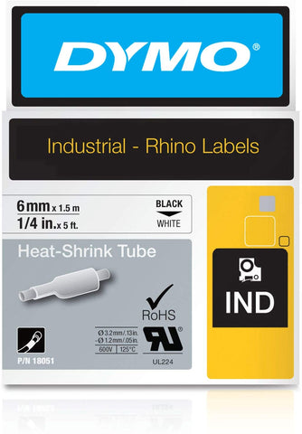 Dymo heat shrink tubing black on white