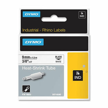 Dymo heat shrink tubing black on white