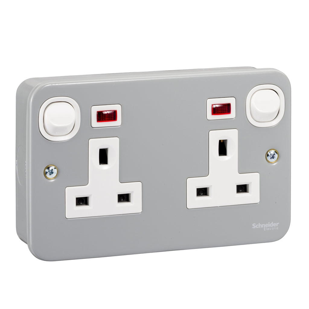 Schneider Switched Socket with Neon, 2 gang