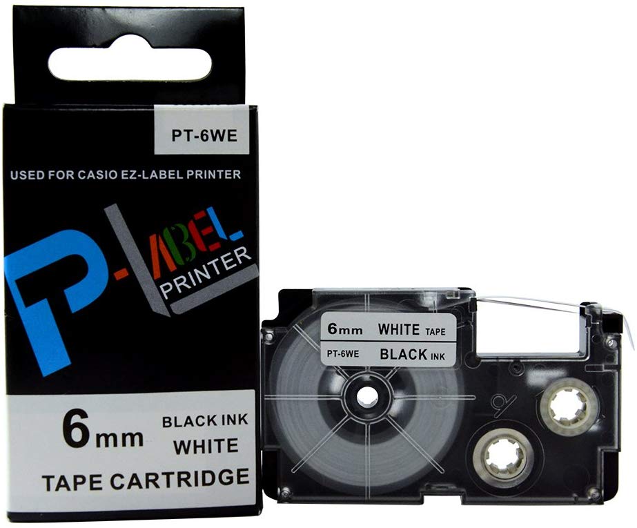 P-LABEL Black Ink, White Tape Cartridge for Casio EZ-LABEL Printers