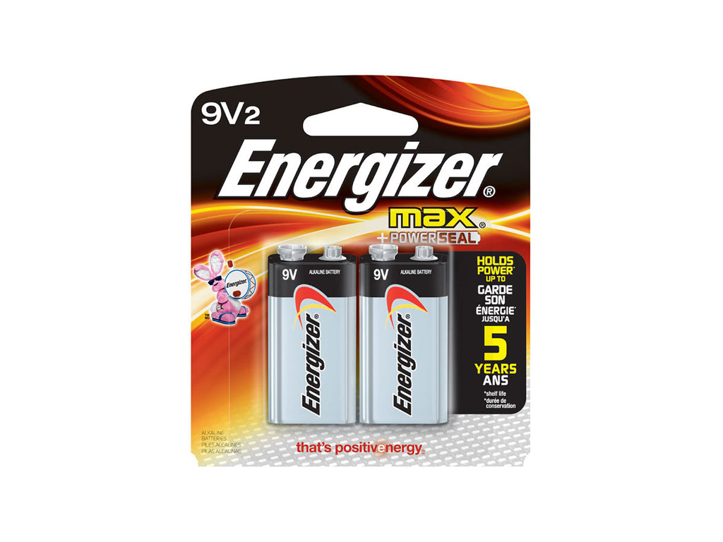Energizer Max 522-BP-2 9V Alkaline Battery with Snap Connector - 2 Piece